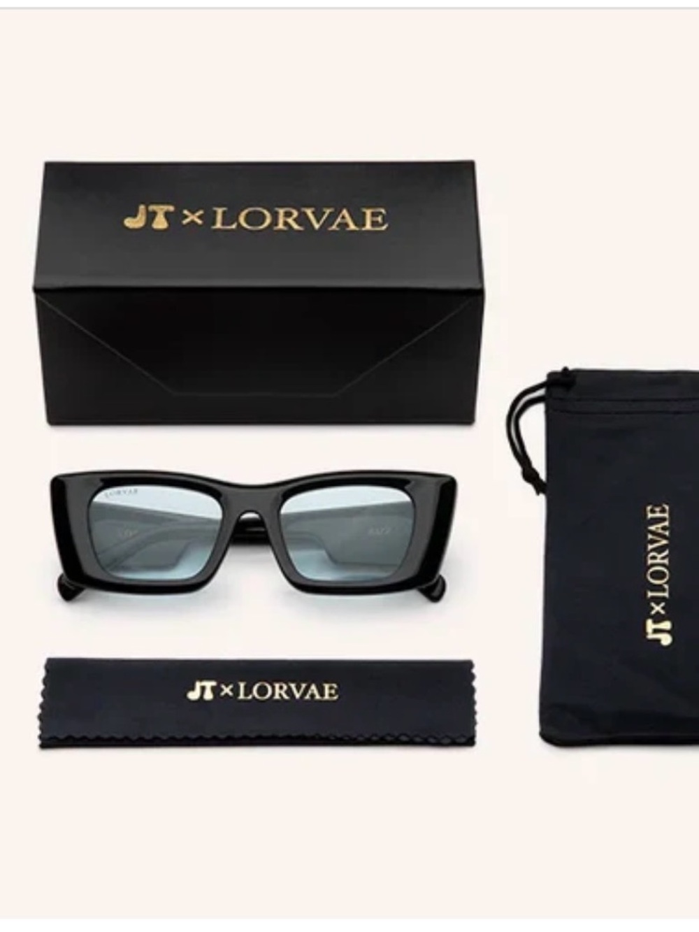 JT x LORVAE Black Rectangular Sunglasses